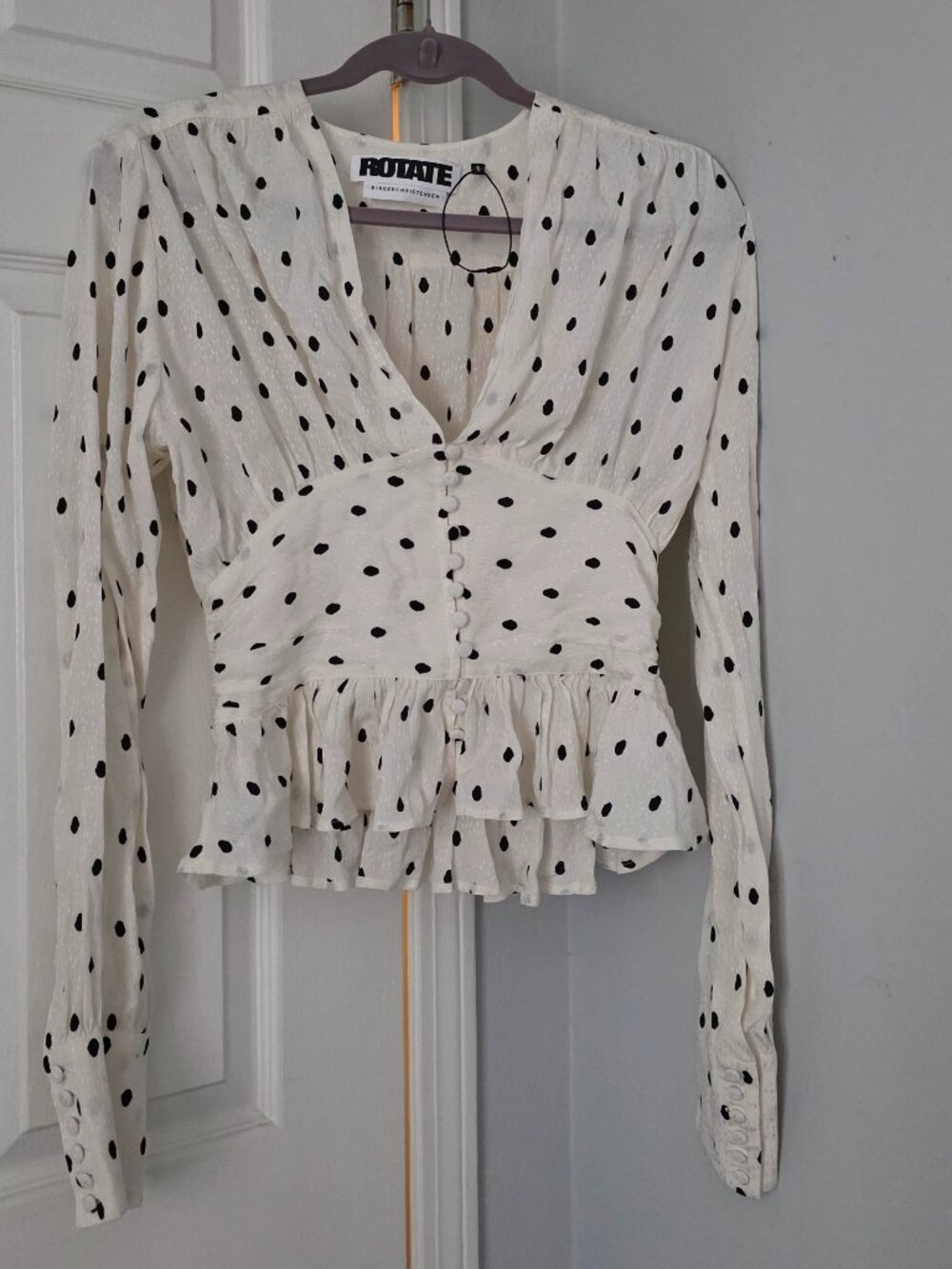 Rotate Birger Christensen Tracy Long Sleeve Polka Dot Top